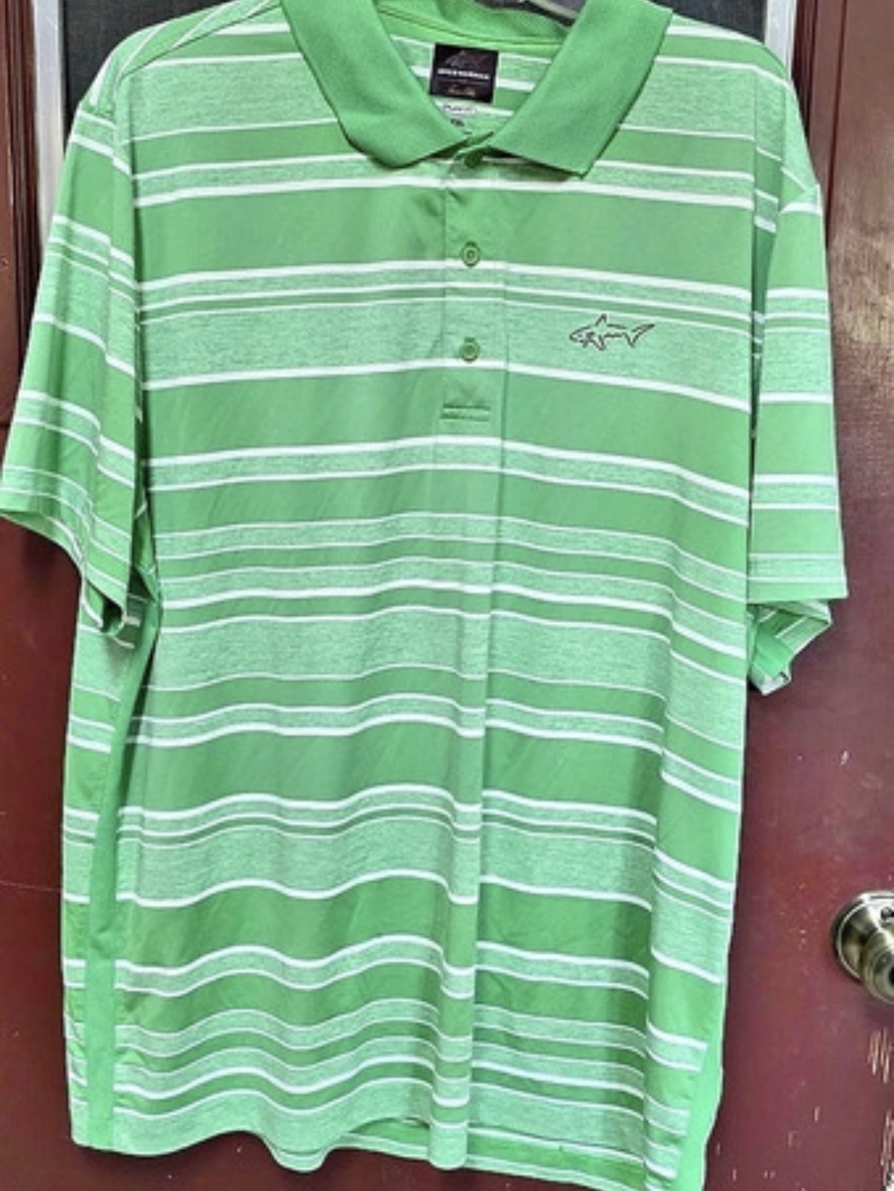 Greg Norman Play Dry polo Striped Polo in Green & White XXL Like New